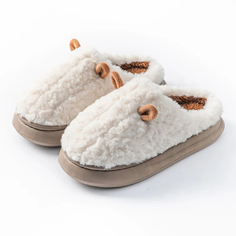Winter Home Slippers Men Shoes Cute Cartoon Flat Platform Women Warm