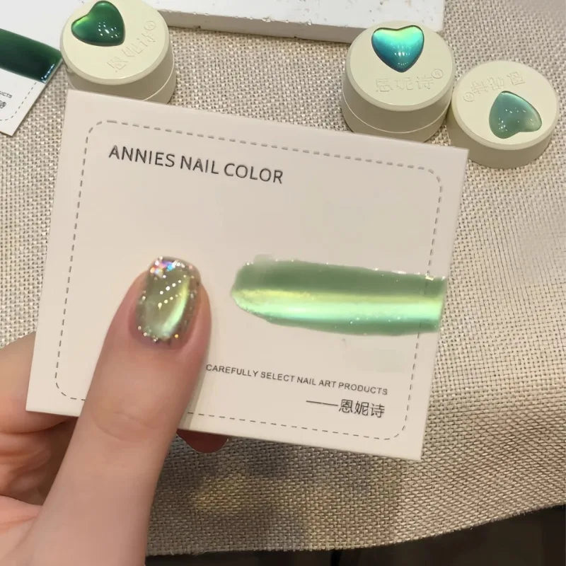 Glass Bead Cat Magnetic Gel Nail Polish Ice Green Blue Crystal