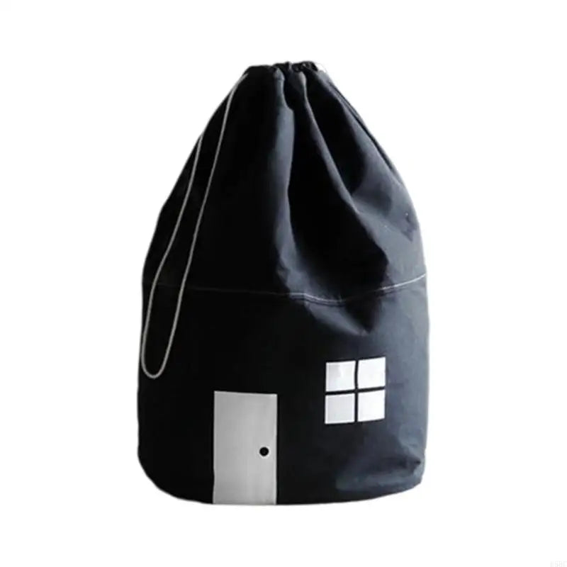 Drawstring Closure Cotton Toy Decorative House Pattern Kids Bedroom