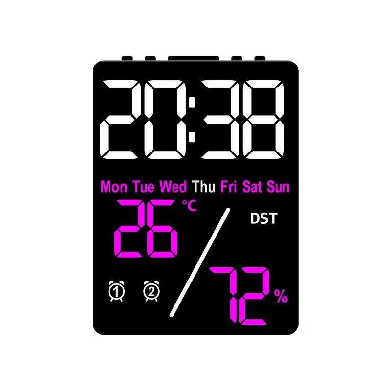 Digital Alarm Clock TEMP Humidity Date Week Disply 2 Alarm Snooze Electronic Table Clock 3-level Brightness 12/24H DST LED Clock Zpaxo A1
