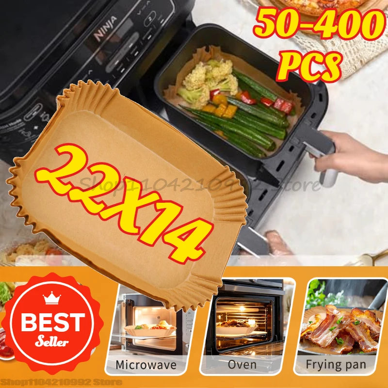Disposable Air Fryer Liners Non-Stick Parchment Paper Rectangular Brown Heat Resistant for Baking and Frying Kitchen Essential Zpaxo
