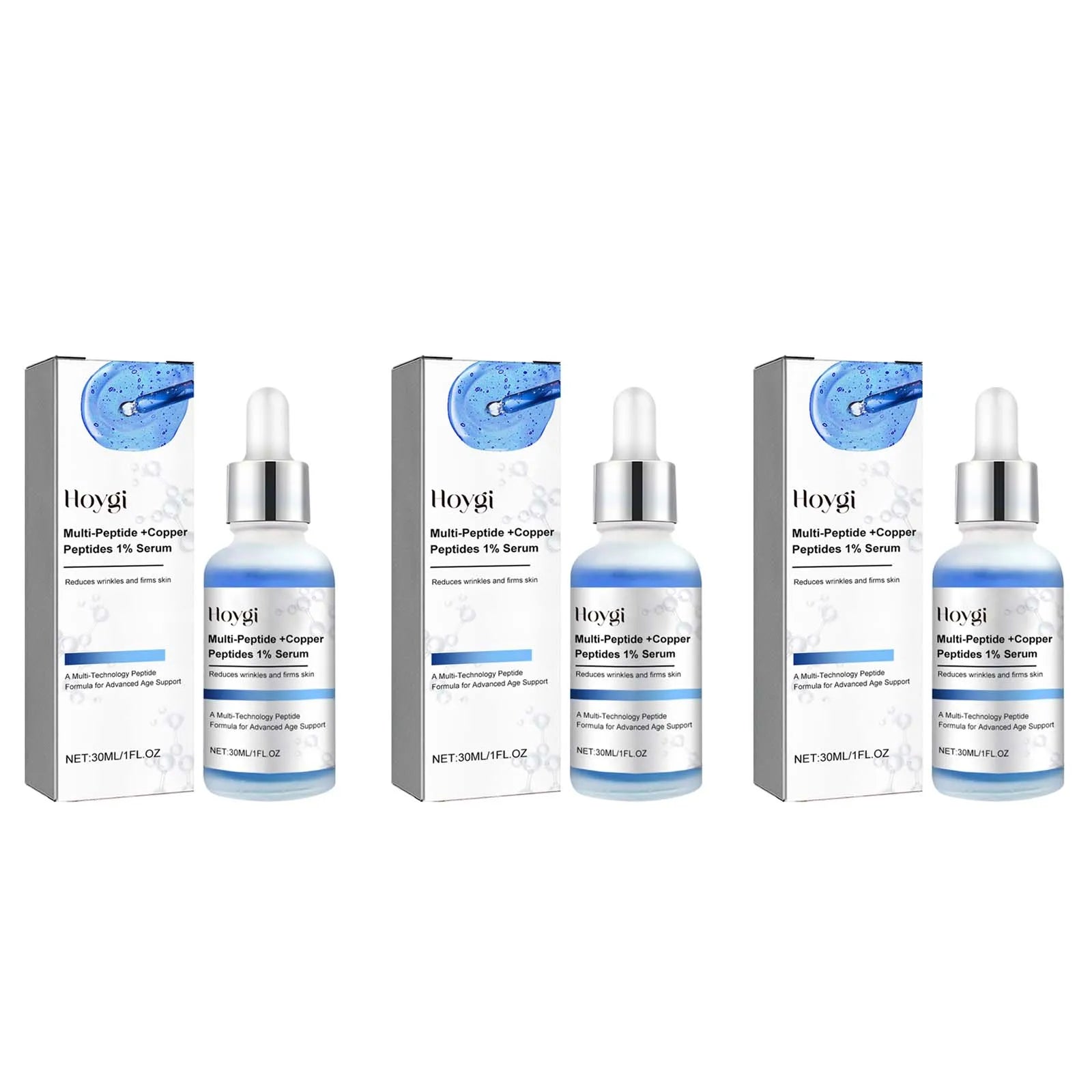 Hoygi Blue Copper Peptide Serum – Firm, Brighten & Smooth Face Serum Zpaxo 3 x 30ML Boxed