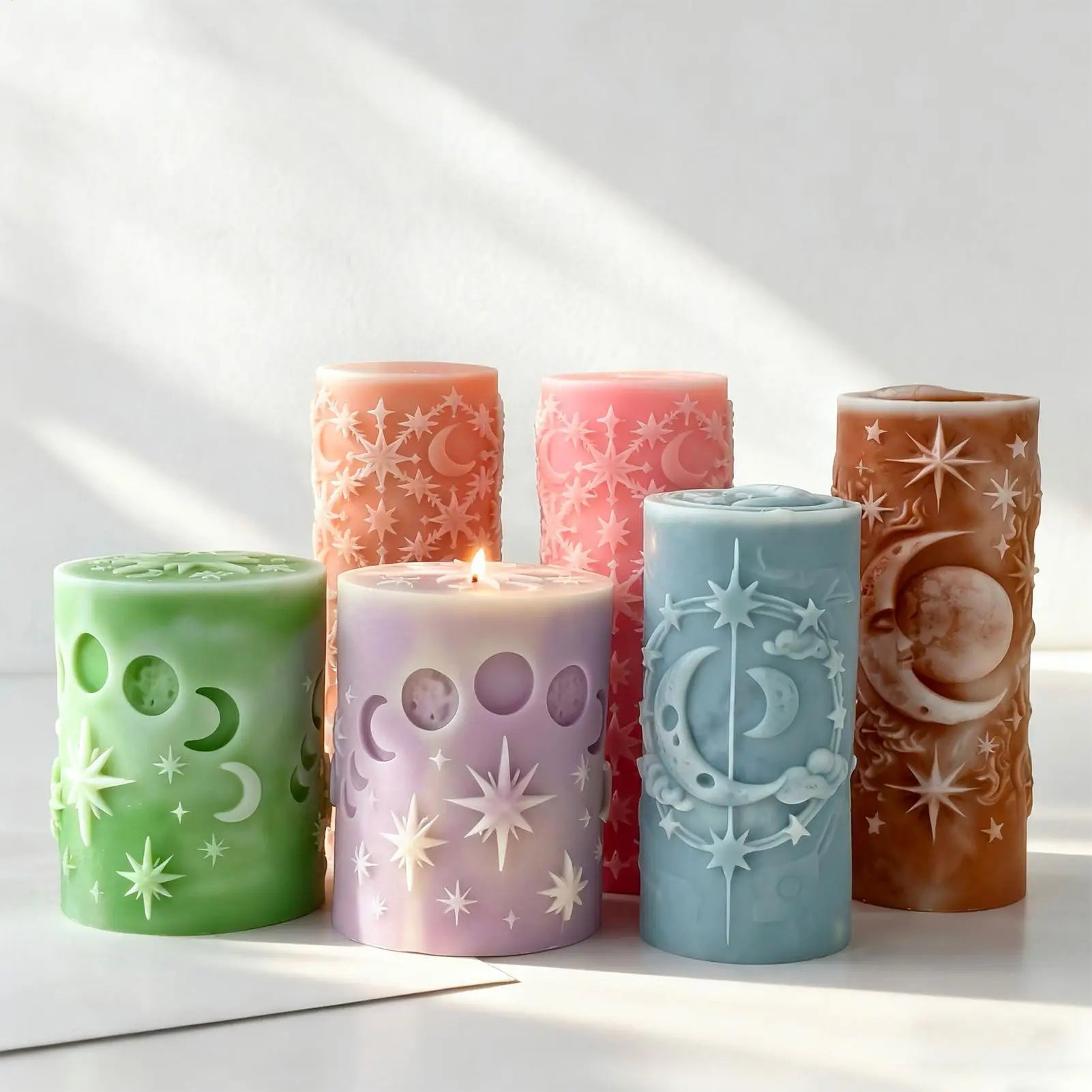 Pillar Candle Mold Flexible Easy Release Reusable Star-moon Women Men