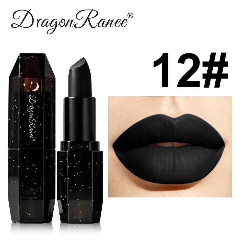 12 Color Gothic Dark Lipstick Long Lasting Waterproof Matte Black Bold Pigment Lip Gloss Party Halloween Cosplay Lip Tint Makeup Zpaxo 12