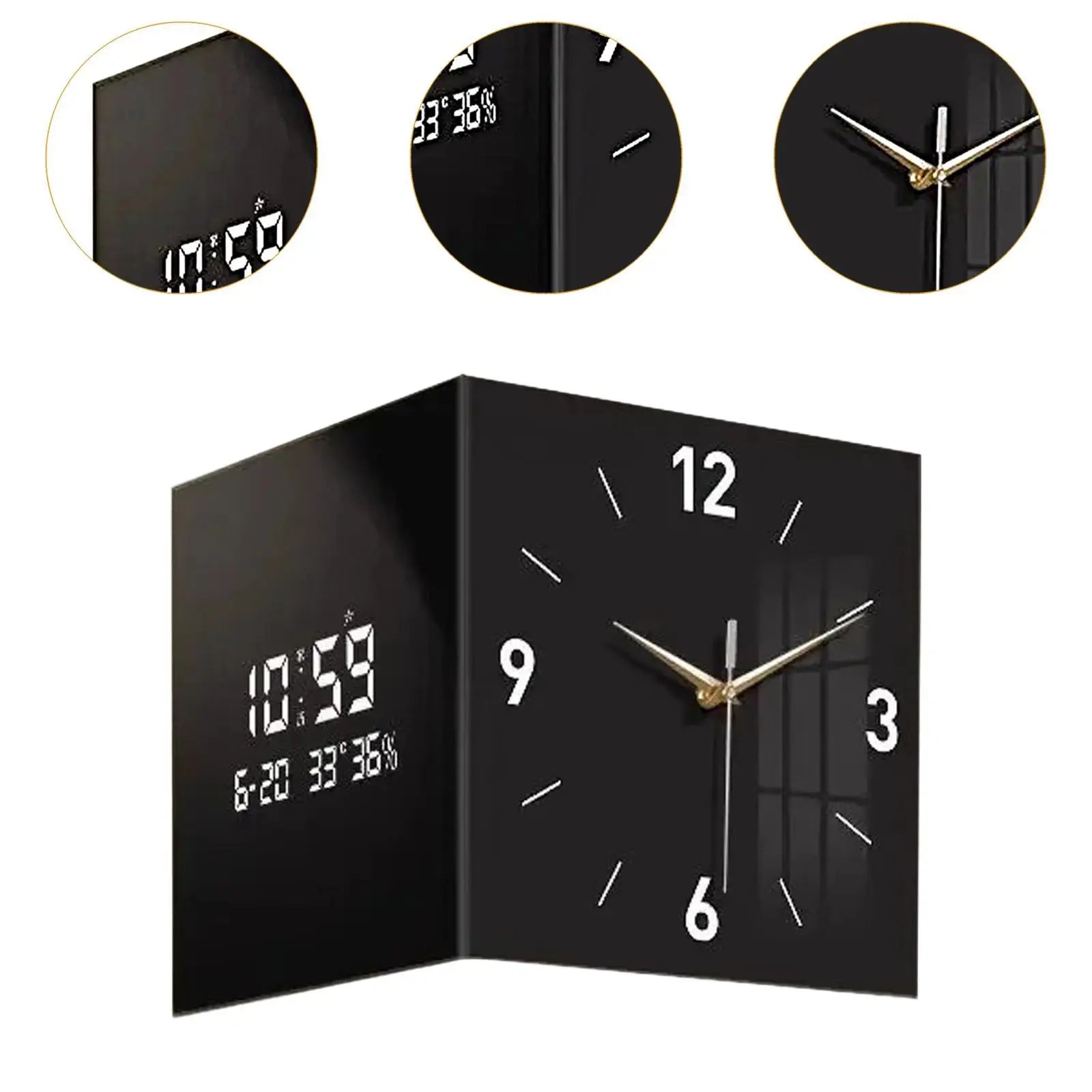Double Sided Corner Wall Clock with Temperature & Date Display Double Sided Wall Clock Zpaxo