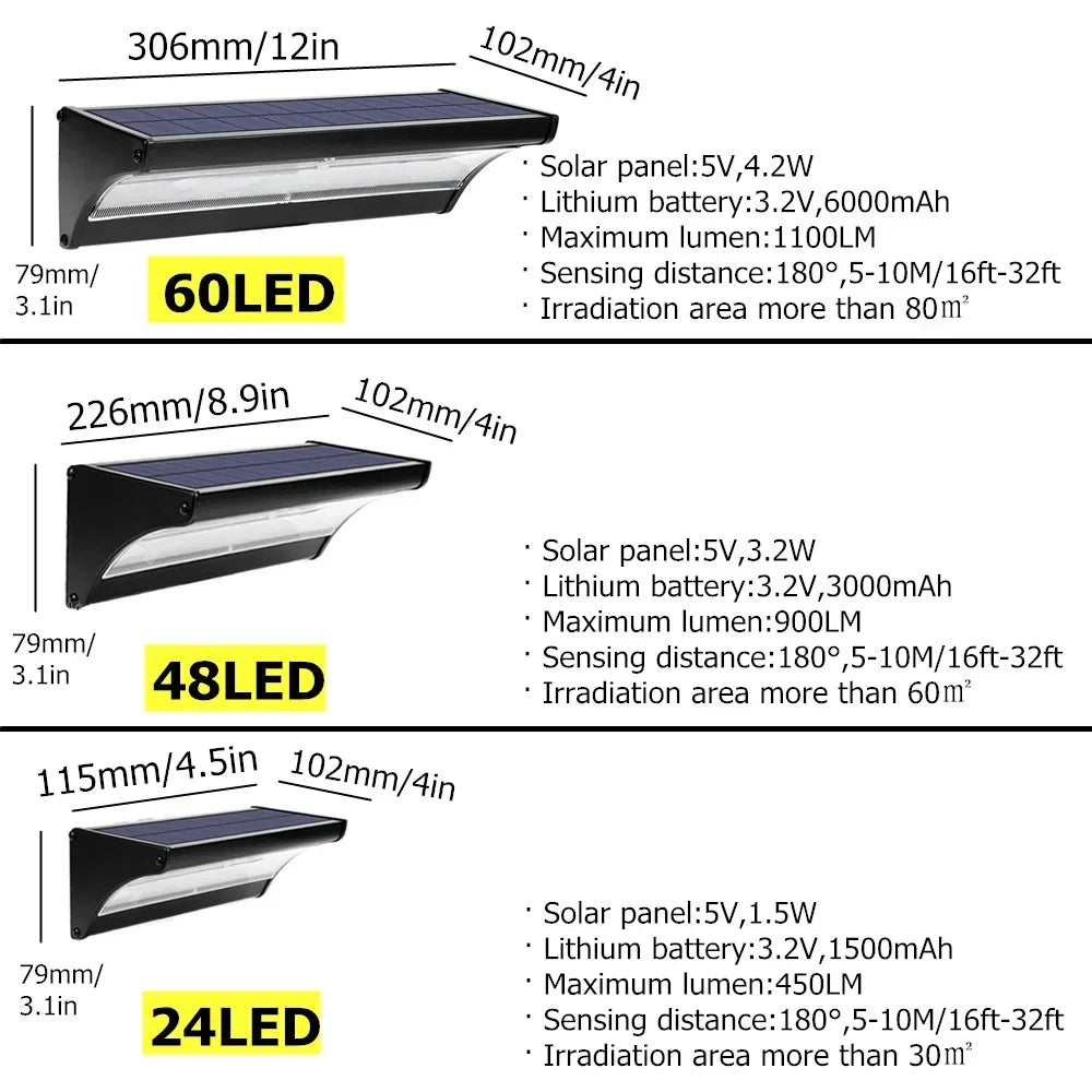 60LED Solar Sensor Aluminium Wall Lamp Outdoor Led Lights Radar Zpaxo
