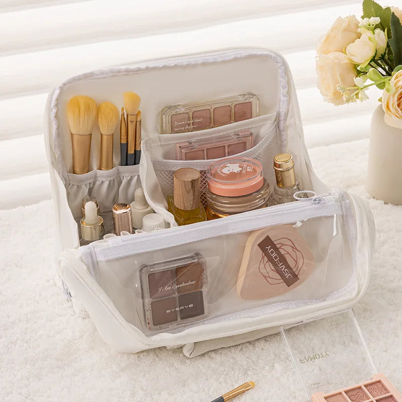 Zpaxo Large Waterproof Makeup Bag – Partitioned Travel Organizer Travel Makeup Bag Zpaxo White