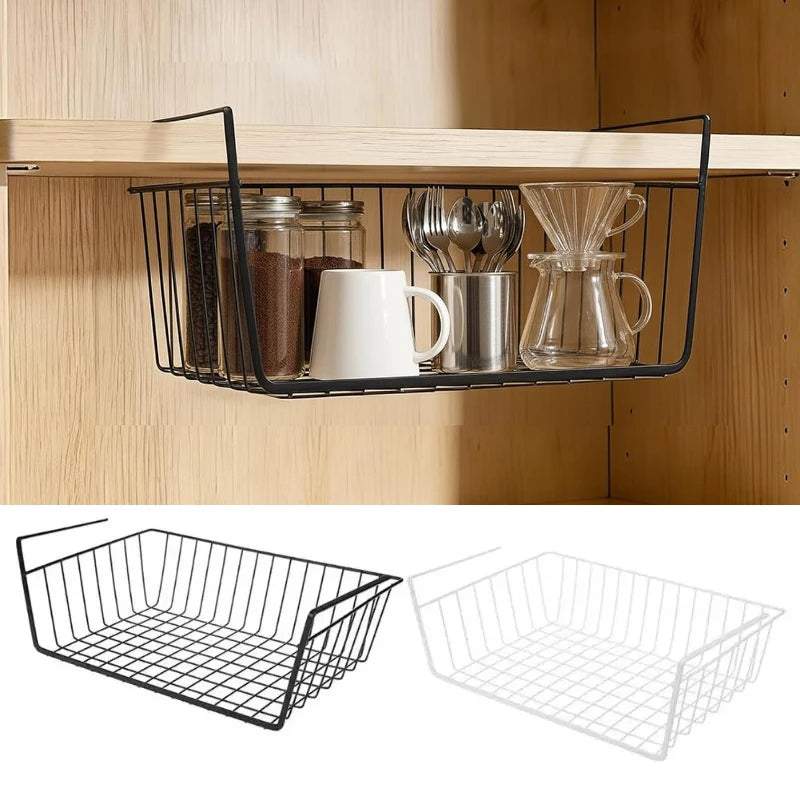 Hanging Mesh Storage Basket Wire Shelf Rack Cupboard Under Desk