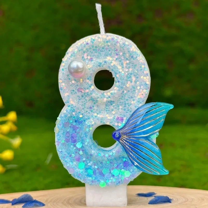 New DIY Digital Birthday Candles Cake Mermaid Tail Glitter Candle Decoration Baking Supplies for Wedding Anniversary Celebration Zpaxo 8