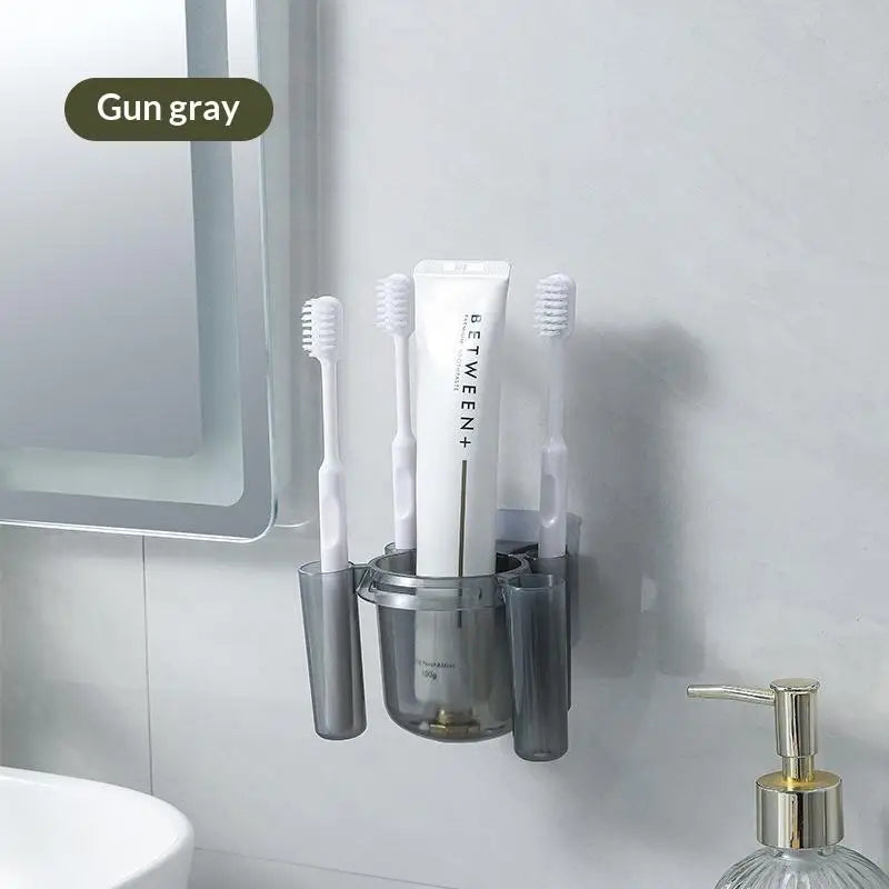 CMWall-Mounted Toothbrush Holder Cup Small Self-adhesive Storage Box Zpaxo Gray