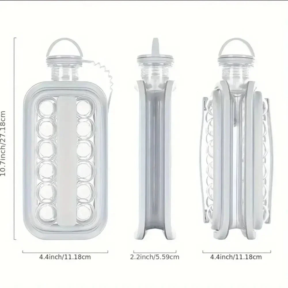 Portable 2in1 Folding Ice Maker Water Bottle with Creative Ice Cube Mold Ice Hockey Lattice Kitchen Bar Gadgets Ice Making Tool Zpaxo