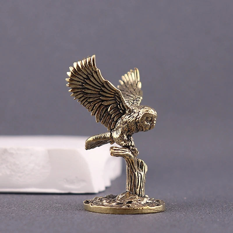 Antique Solid Brass Owl Decor Retro Copper Animal Tea Pet Miniature Zpaxo