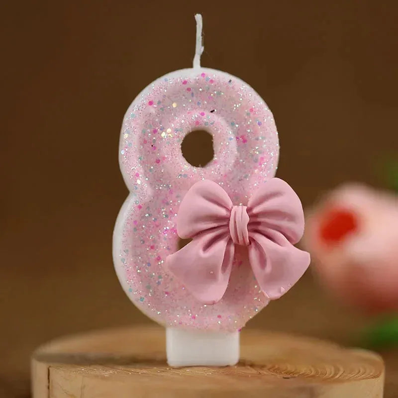 Cute Pink Bow 3D Digital Cake Candles Suitable Birthday Party