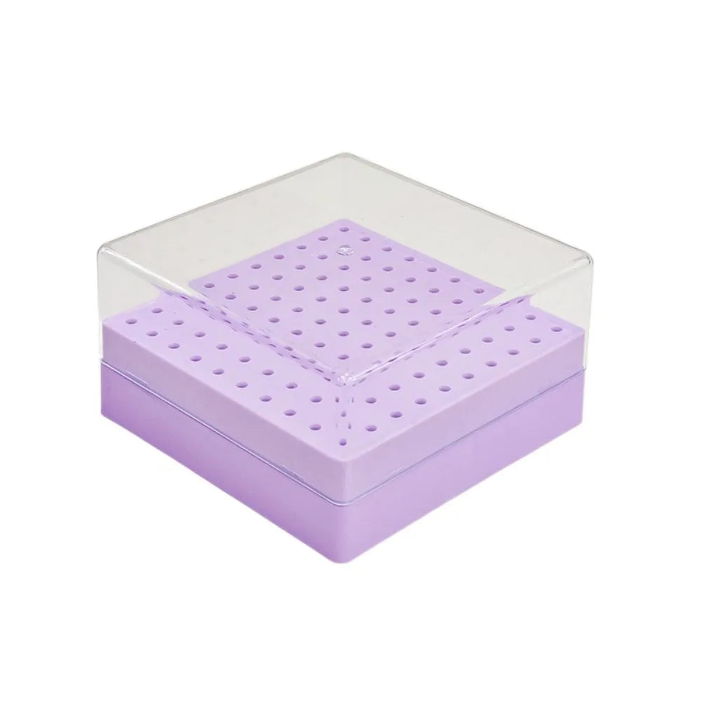100 Holes Nail Drill Bits Organizer Portable Dustproof Art Storage Zpaxo Purple