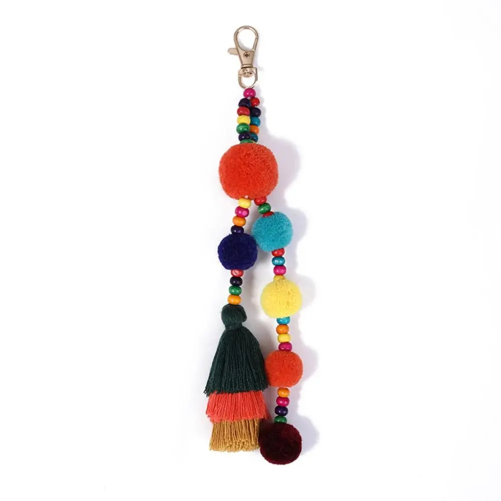 Boho Style Boho Style Hair Ball Tassel Keychain Colorful Tassel Boho Style Keychain Pom Pom Gradient Colors Boho Style Keyring Zpaxo A