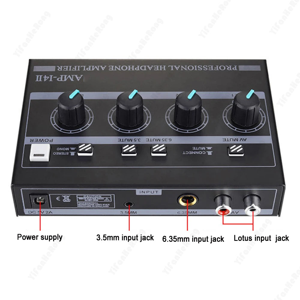 4 Channel Professional Headphone Amplifier Support Mono/Stereo Audio Amp with RCA & 3.5mm & 6.35mm Input for Studio and Stage Zpaxo