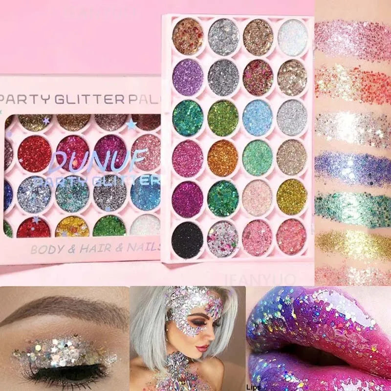 24 Colors Body Face Glitter Gel Palette Multifunctional Waterproof