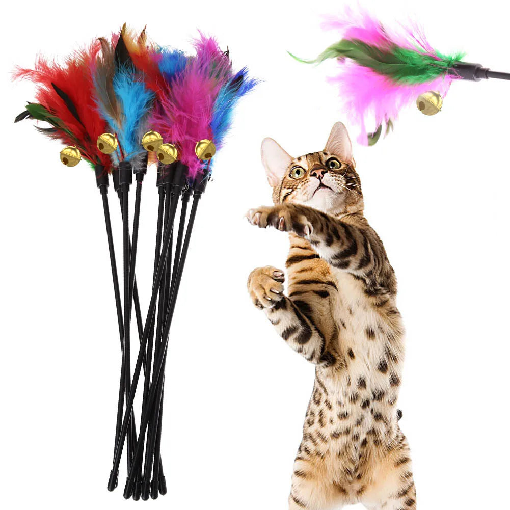 Interactive Funny Cat Stick Colorful Feather Game Wand Exquisite Zpaxo