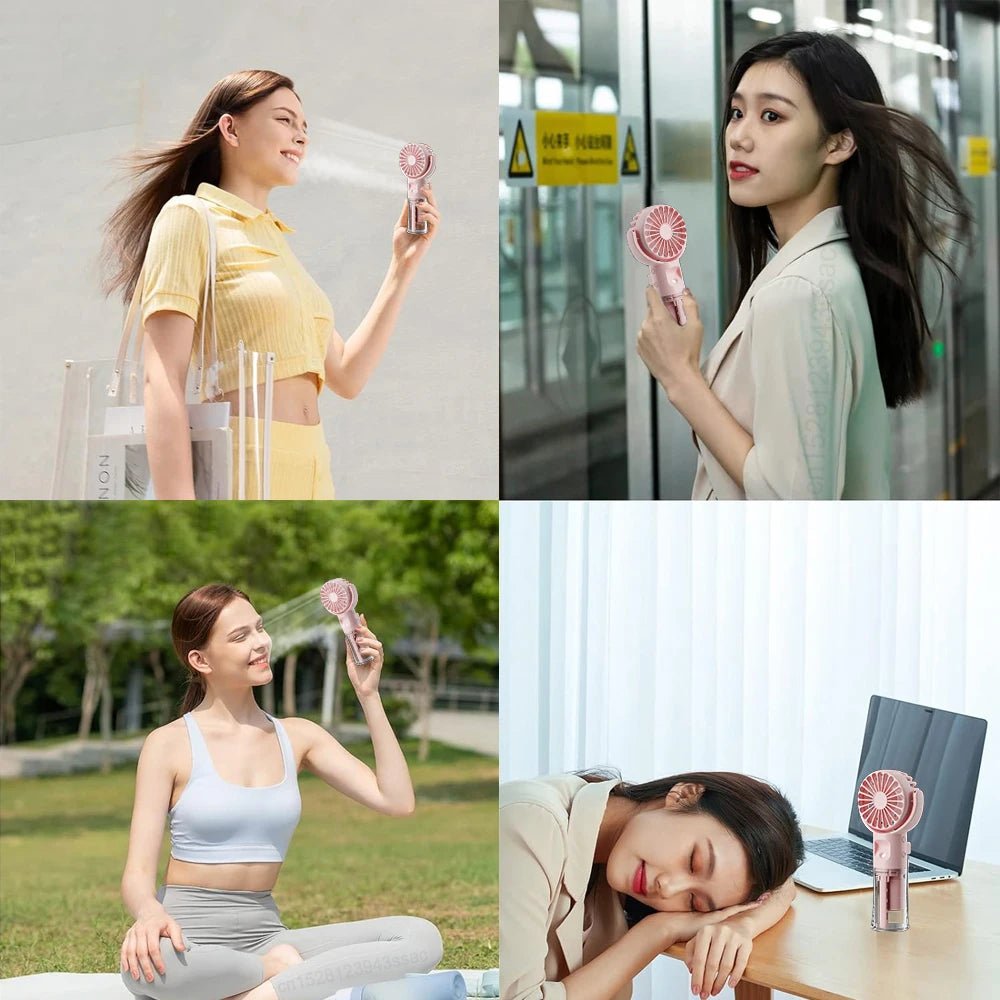 Portable Water Mist Fan Mini Handheld Humidifier USB Rechargeable