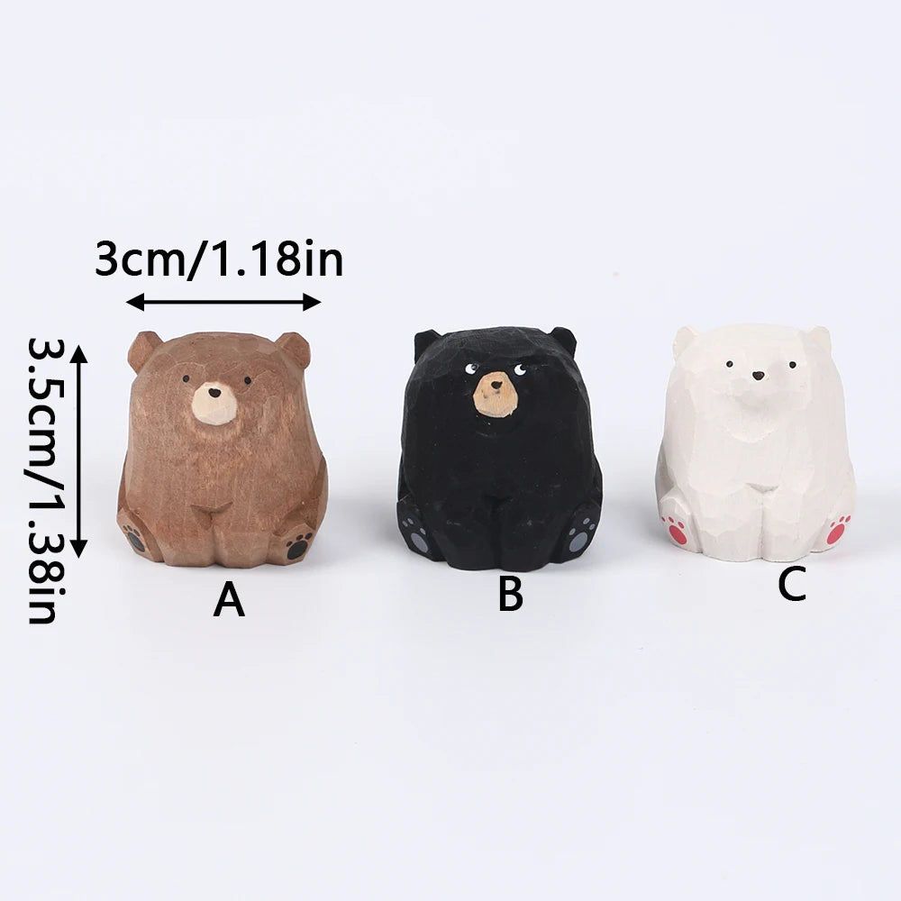 Mini Wooden Bear Figurine Handcrafted Miniature Polar Bear Animal Figurines Office Home Decor Art Carving Work Zpaxo