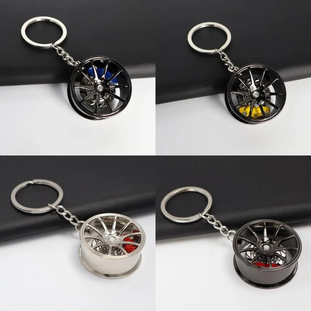 3D Wheel Hub Car Key Chain Fidget Alloy Model Car Tire Brake Disc Keychain Keys Holder Bags Pendant Fingertip Gadget Keyring Zpaxo