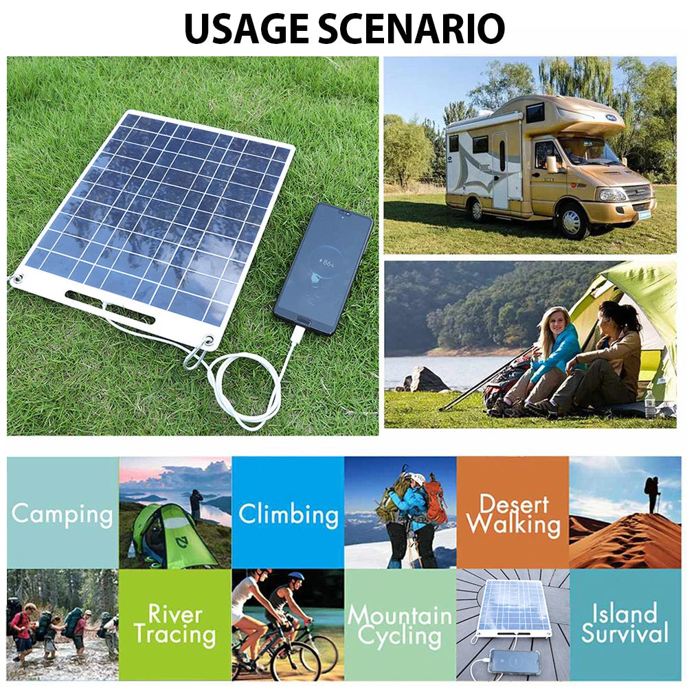 100W Solar Charger Dual USB Ports Waterproof Portable Panel Outdoor