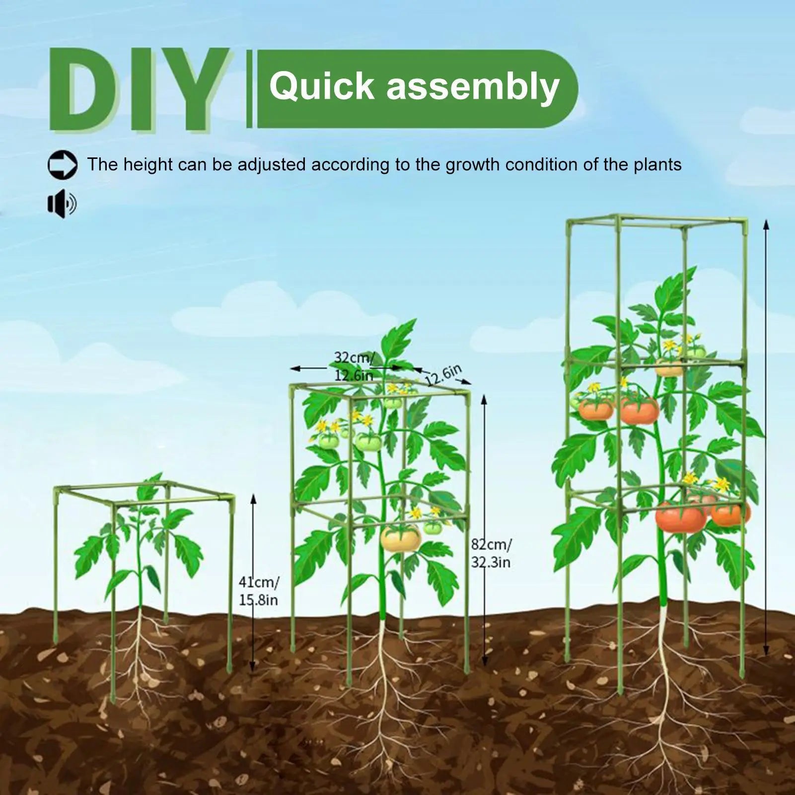 Tomato Cage 64 Inch Square Heavy Duty Stakes Cucumber Trellis Plant Cage Support for Climbing Vine Flower Vegetable Fruit Indoor Zpaxo
