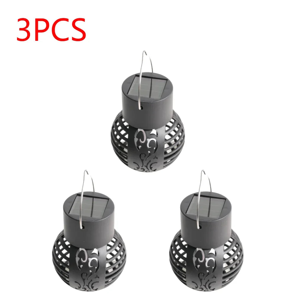 1-8pcs LED Solar Decorative Light Waterproof Hollow Ball Outdoor Flame Effect Hanging Lantern For Patio Garden Solar Fairy Light Zpaxo 3PCS