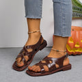 Women Sandals Solid Braided Casual Thong Soft Single Flat Shoes Zpaxo Brown 38
