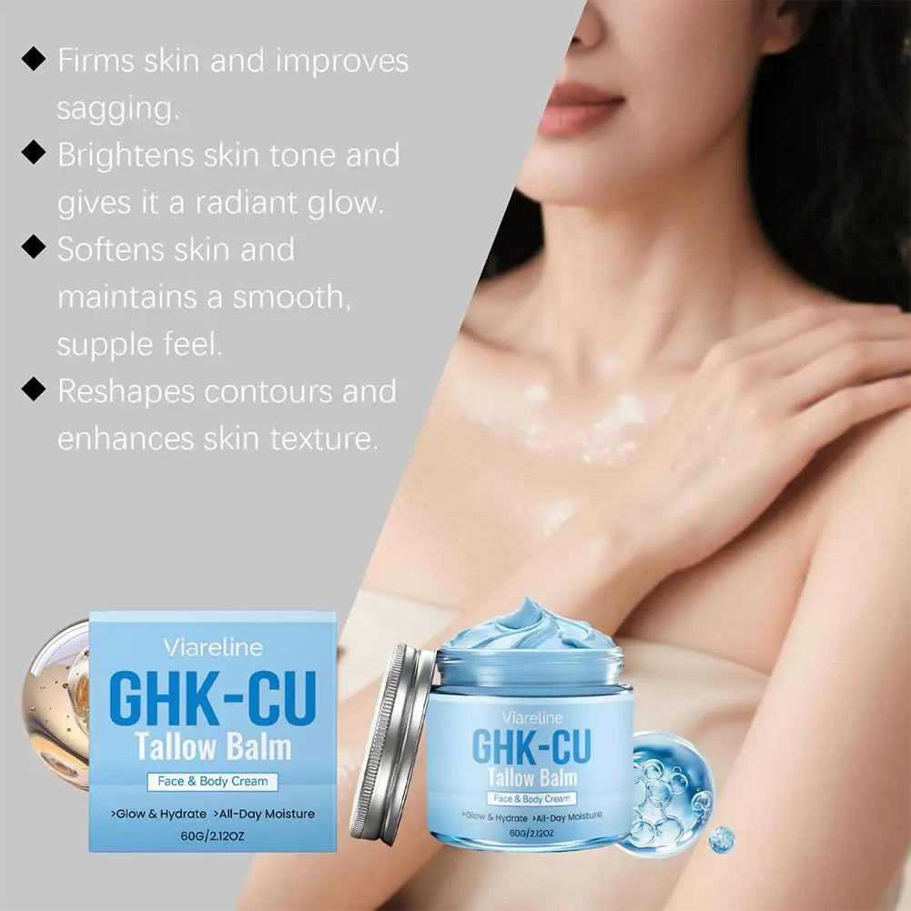 Natural GHK CU Copper Peptide Tallow Balm Blue Cream Deep Hydrating Brightening Moisturizer For Face And Body Dry Sensitive Zpaxo