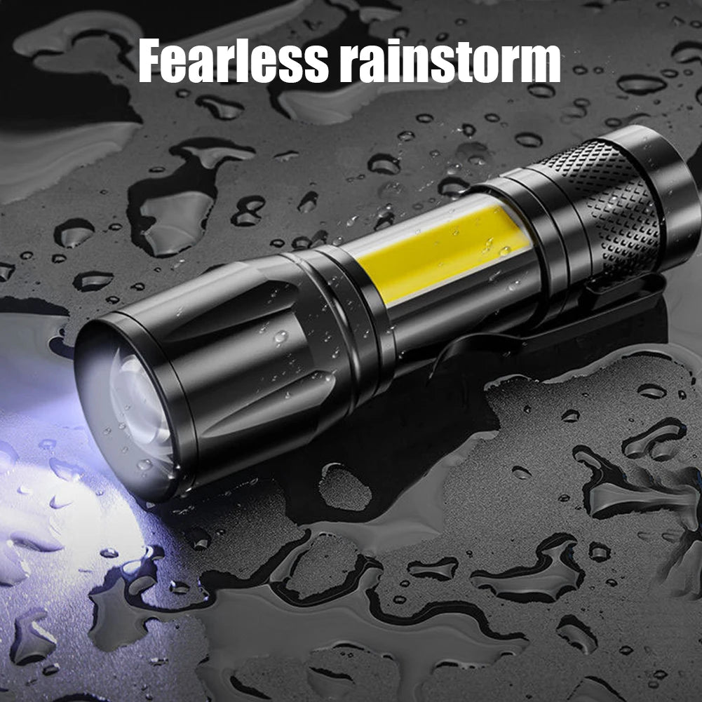 XPE+COB LED Flashlight USB Rechargeable Portable Telescopic Zoom