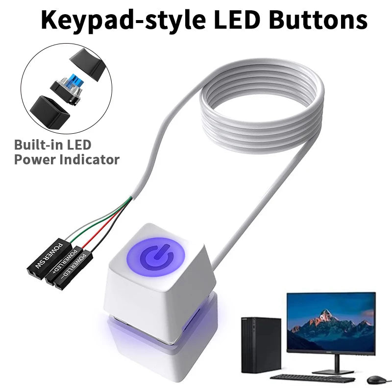 Computer Desktop Switch 1.8m Blue LED PC Motherboard External Start Power Switch On/Off Button Extension Cable For Home & Office Zpaxo