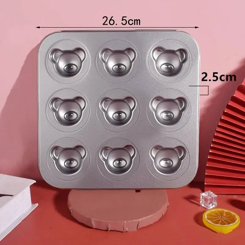 4 6 9 12 Even Bear Mold Baking Pan Non-stick DIY Cute Candy Cake Tool Zpaxo 9 Gray
