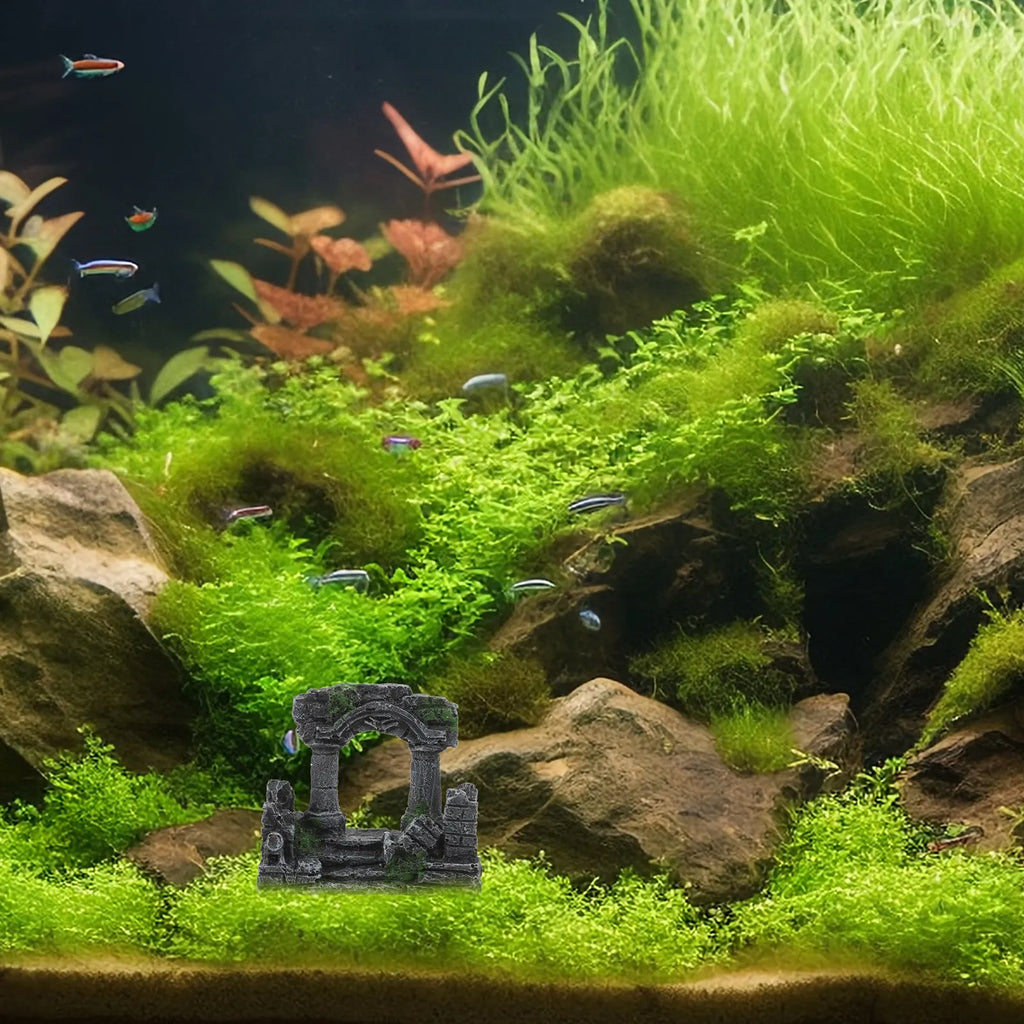Two-columns Roman Column Aquarium Decor Resin Artificial Castle Fish