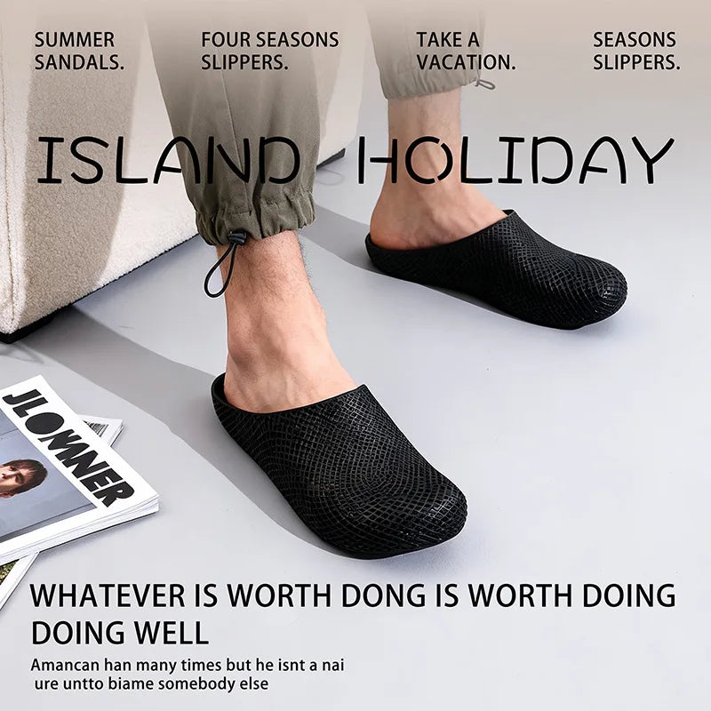 Men's Summer Kitchen Shoes Breathable Mesh Slip-on Half-toe Clogs