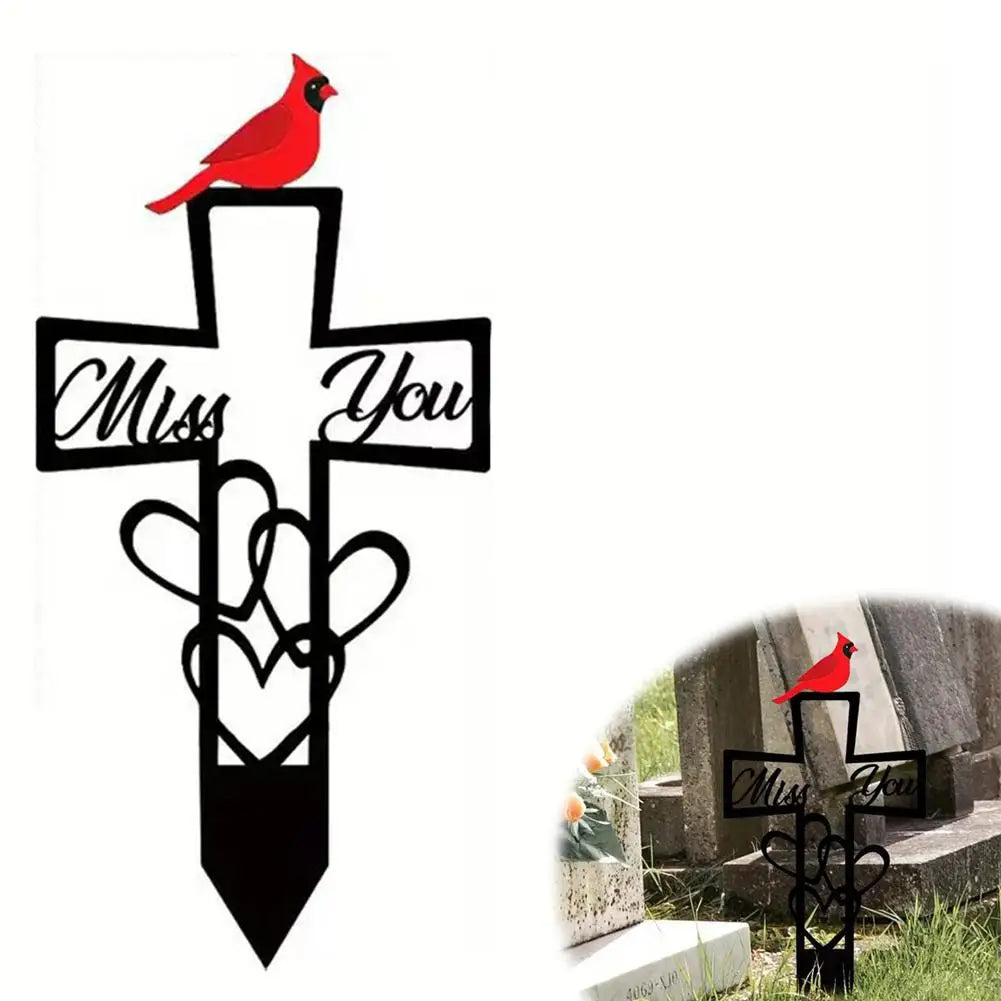 Miss You Memorial Garden Stake | Cardinal Grave Marker Plaque Memorial Garden Stake Zpaxo B