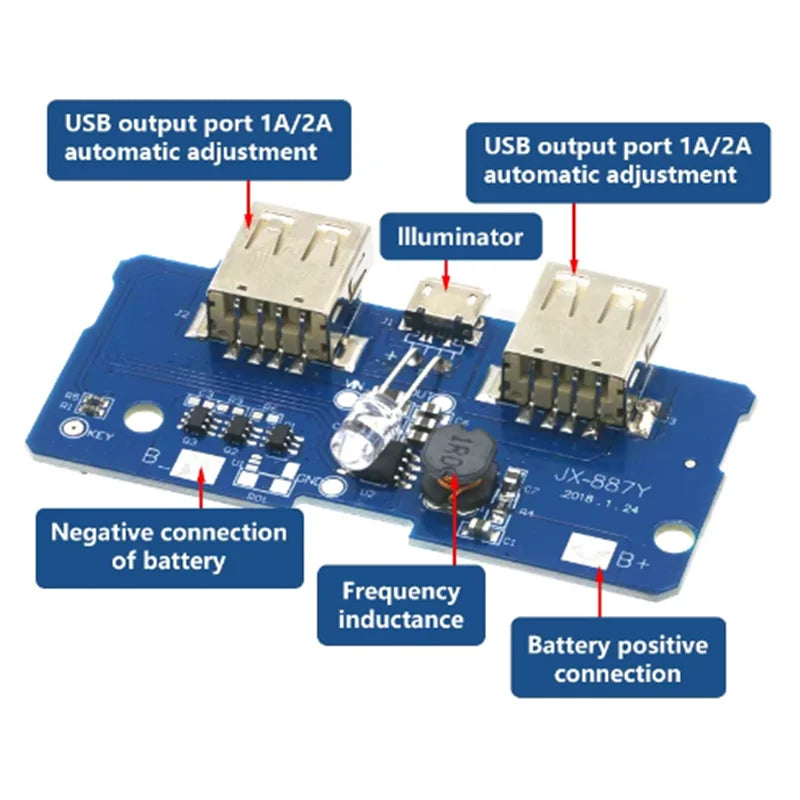 18650 Battery Charging Board 3.7V to 5V2A Lithium Battery Charging Module Mobile Power Bank Power Bank DIY Zpaxo