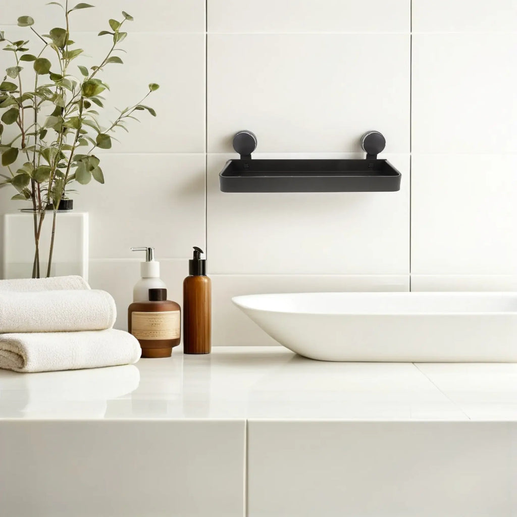 Suction Cup Bathroom Shelf Gray Wall Mounted Organizer Toiletries