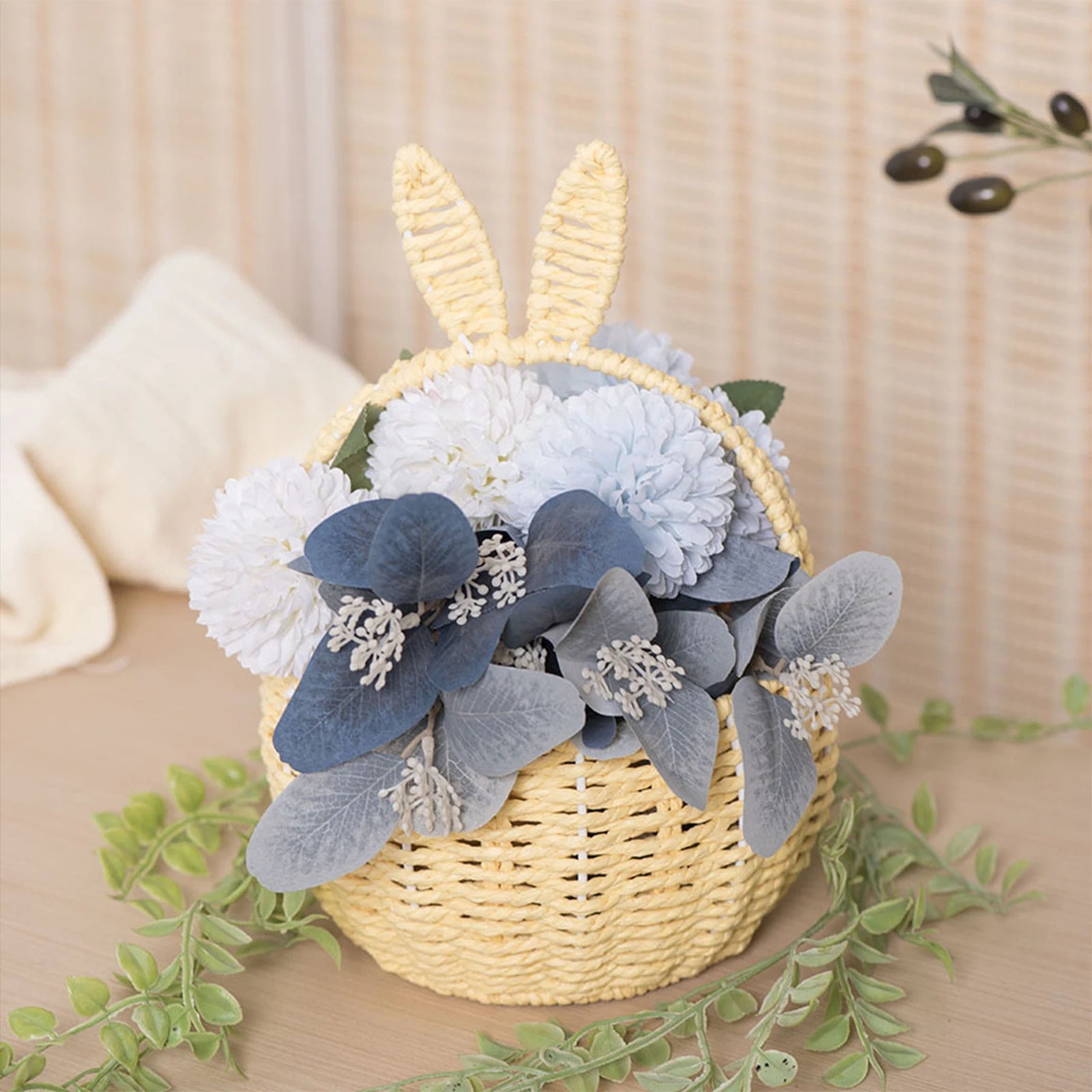 Adorable Bunny Ears Woven Basket for Easter Gifts for Picnic Wedding Party Candy Flower Basket Empty Snacks Basket Decor Zpaxo