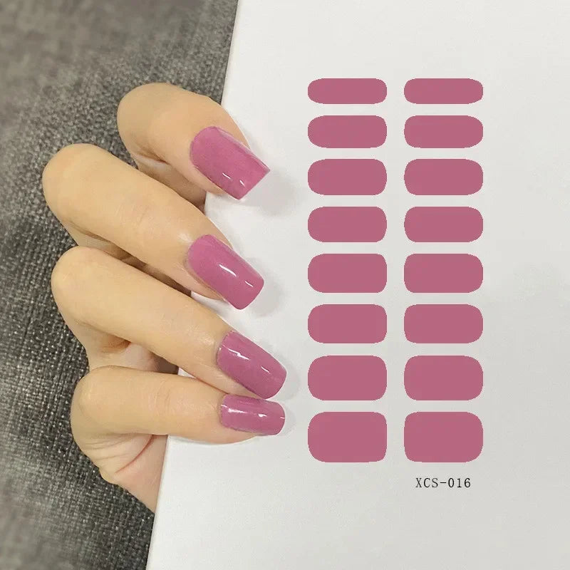 53 Colors Nail Polish Stickers Pure Strips Waterproof Adhesive Full