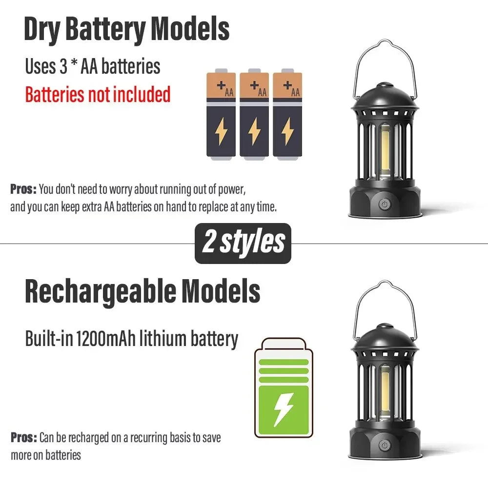Vintage Roman Pillar LED Camping Lantern | Rechargeable Hook Lamp