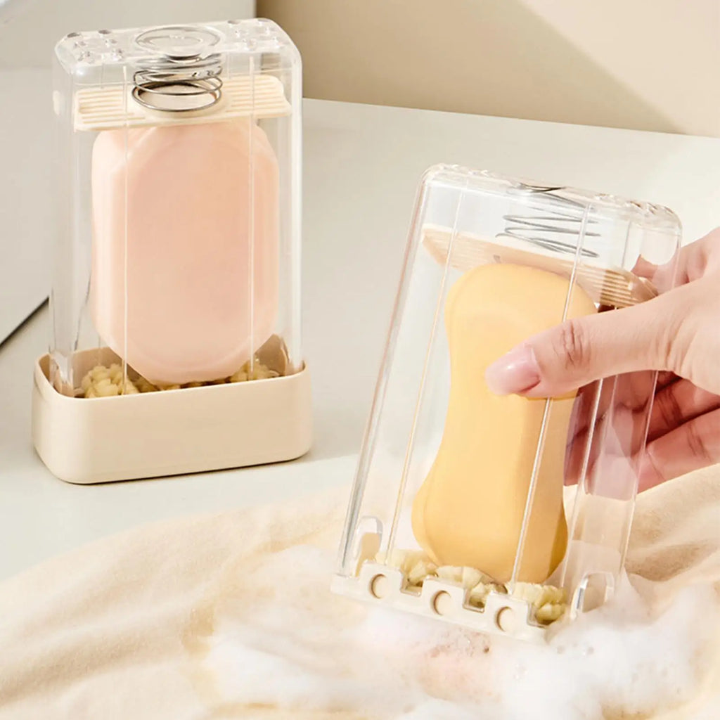 Foaming Soap Box Drain Container with Roller Brush Spring-Loaded Soap Case for Bathroom Kitchen Shower Laundry Travel Outdoor Zpaxo