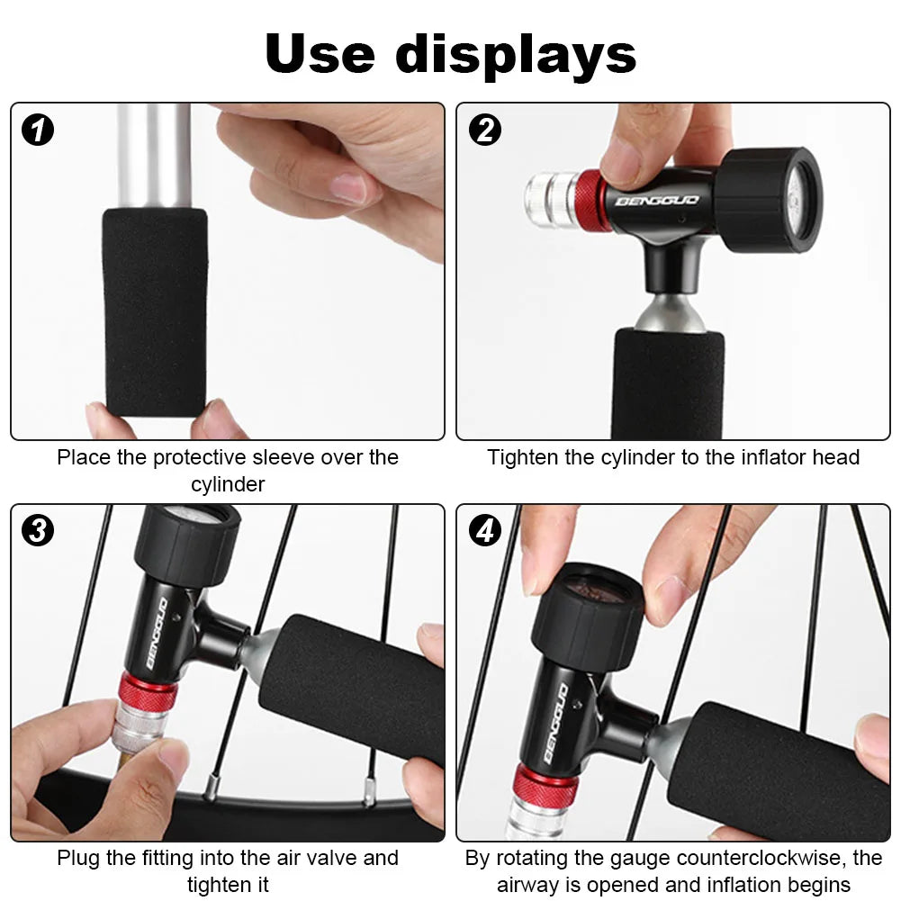 Bicycle Quick Inflatable Head Lightweight CO2 Gas Pump Reusable Bike
