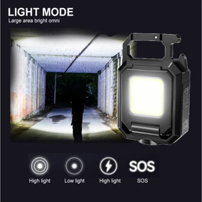 COB LED Keychain Flashlight – USB-C Rechargeable 1000lm Torch