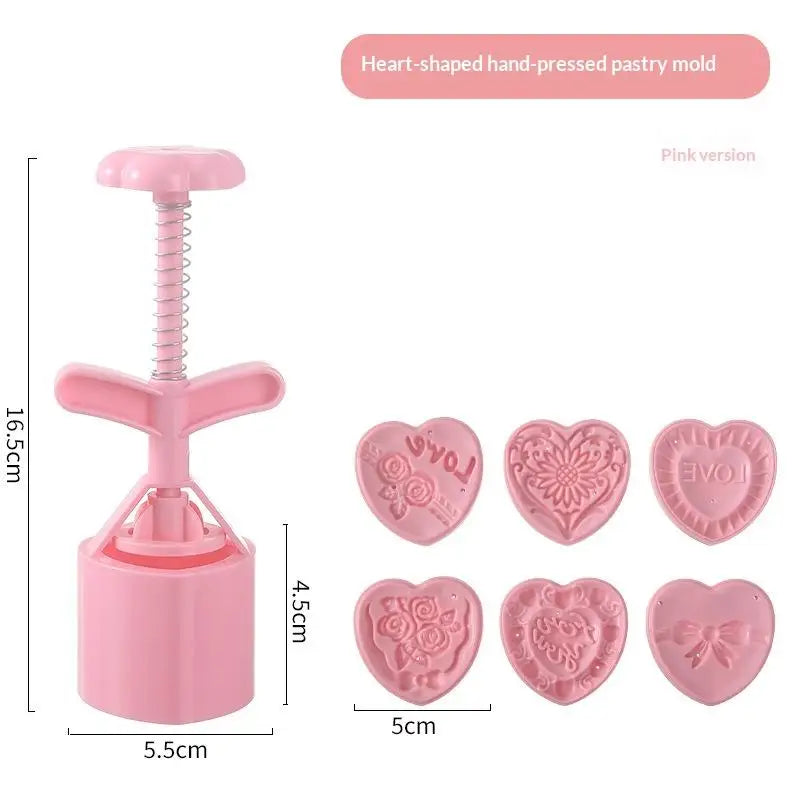 DIY Baking Mold 1Set Valentine's Day Cookie Stamp Flower Mooncake Mold Spring Pastry Cake Decorating Tool Hand Pressure Home Zpaxo Love Pink