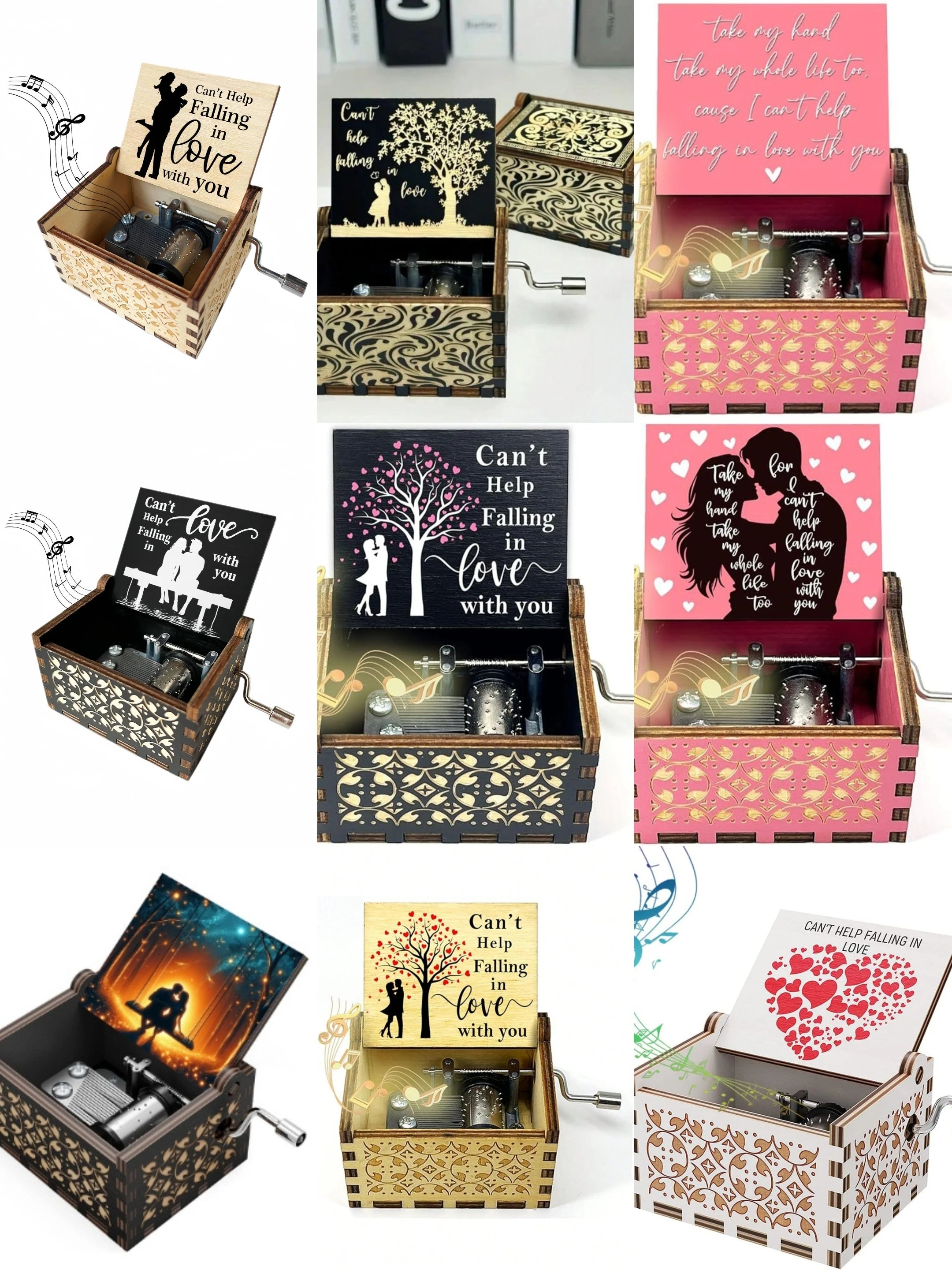 Hand Cranked Wooden Music Box – UV Painted Piano Gift