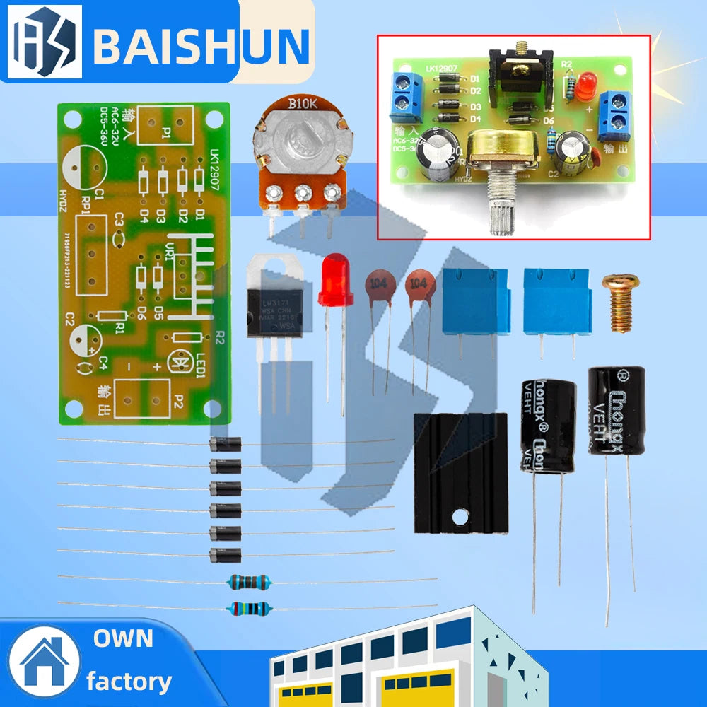 LM317 Adjustable DC Power Supply Kit (1-10 PCS): Continuous Voltage Regulator for Educational Training Labs Zpaxo