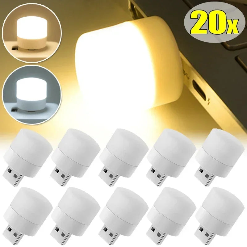 Mini USB LED Night Light – Portable Plug Lamp Warm & White
