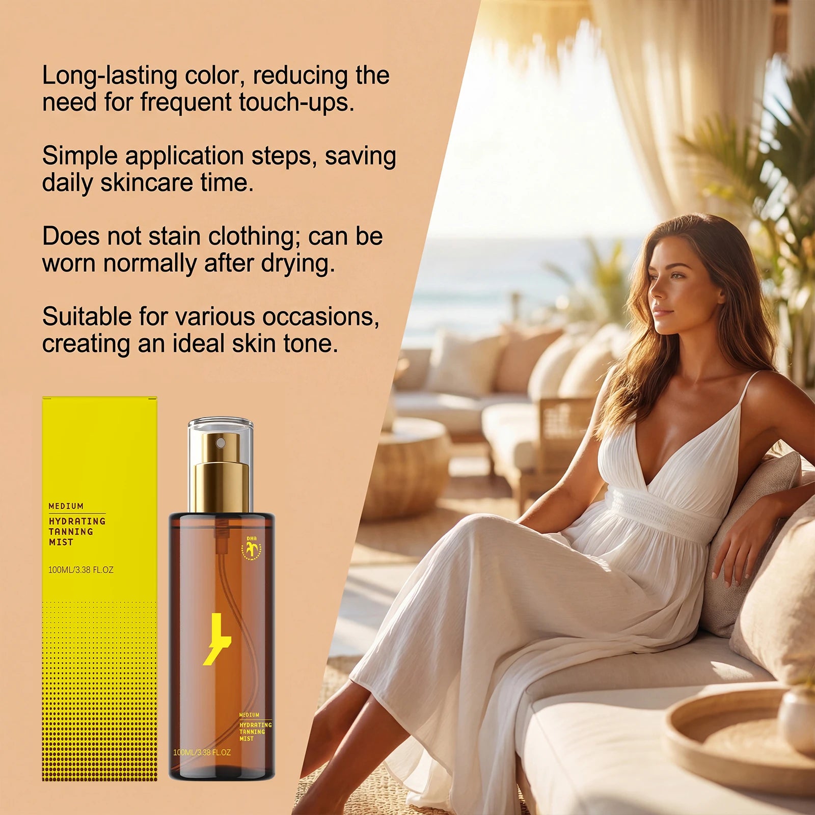 100ml Self Tanning Mist for Sun Kissed Natural Glow Long Lasting Sunless Tan Fast Drying Hydrating Spray Vegan DHA Streak Free Zpaxo