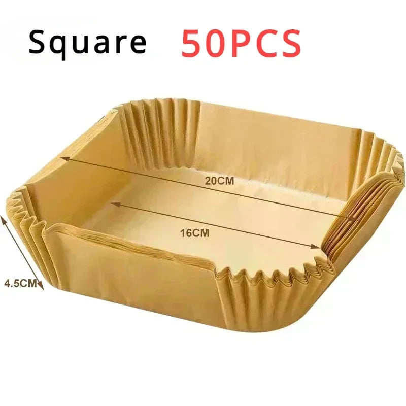 300PCS Air Fryer Disposable Paper Square Round Baking Paper Barbecue Plate NonStick Mat Kitchen Oven Oil Absorbing Paper Tool Zpaxo zhaguo-Square-50pcs